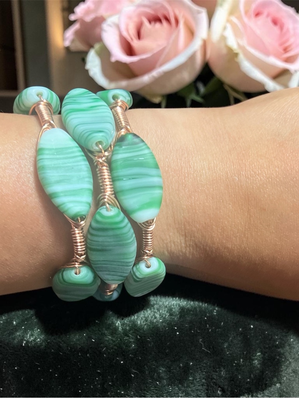 Green Lamp Glass Copper Bangle